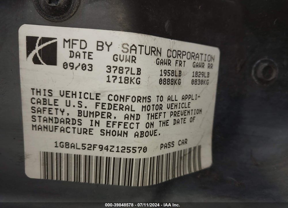 2004 SATURN ION 3 VIN: 1G8AL52F94Z125570