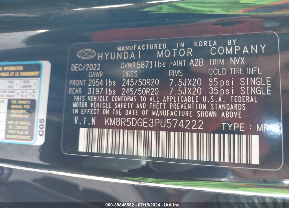 2023 HYUNDAI PALISADE LIMITED VIN: KM8R5DGE3PU574222