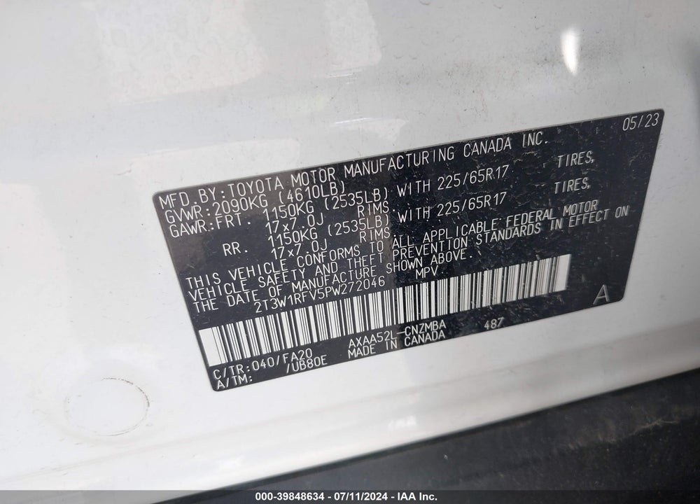 2023 TOYOTA RAV4 XLE VIN: 2T3W1RFV5PW272046