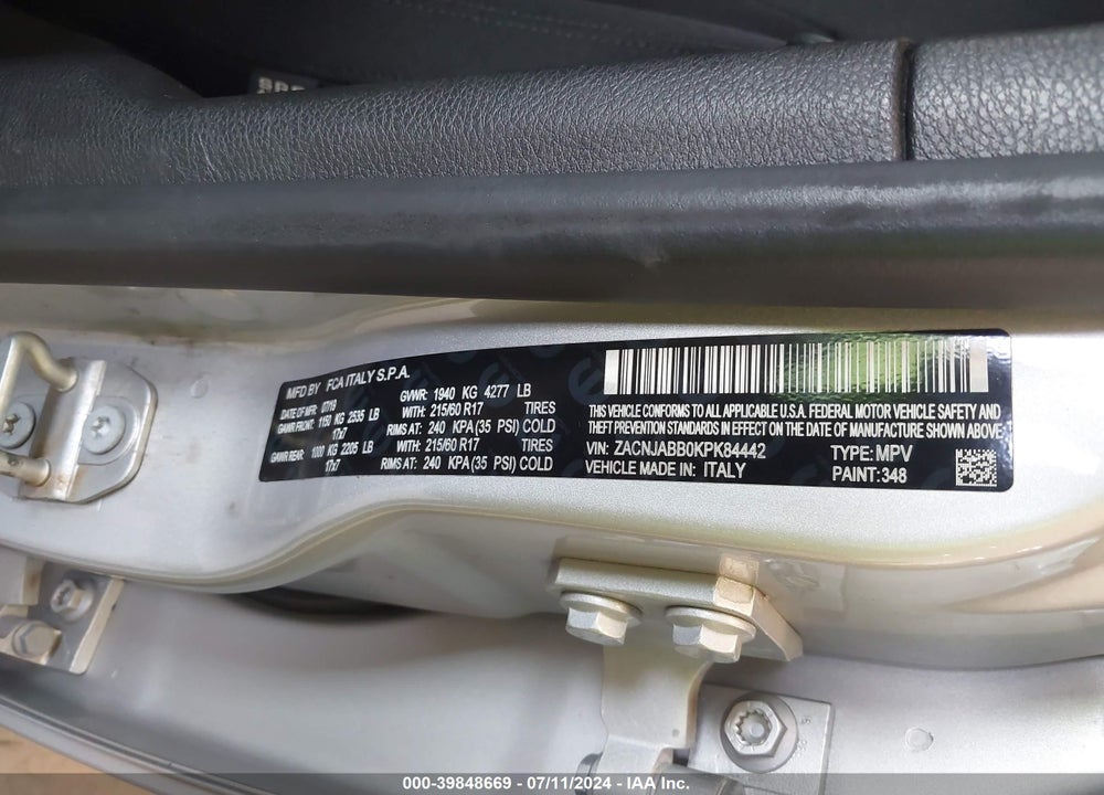 2019 JEEP RENEGADE LATITUDE FWD VIN: ZACNJABB0KPK84442