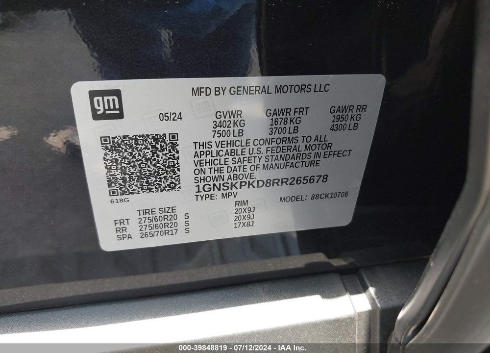 2024 CHEVROLET TAHOE 4WD Z71 VIN: 1GNSKPKD8RR265678