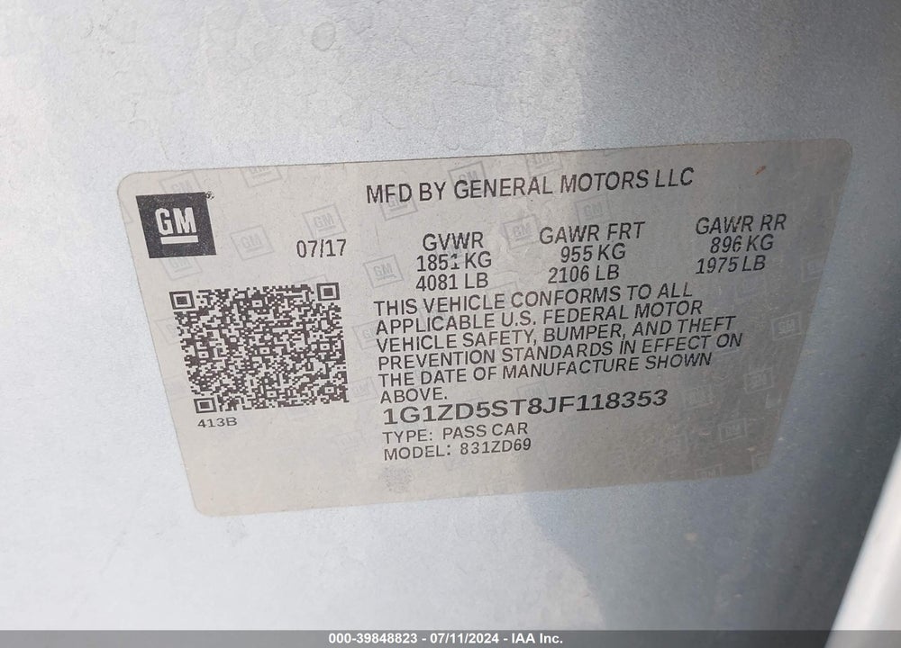 2018 CHEVROLET MALIBU VIN: 1G1ZD5ST8JF118353