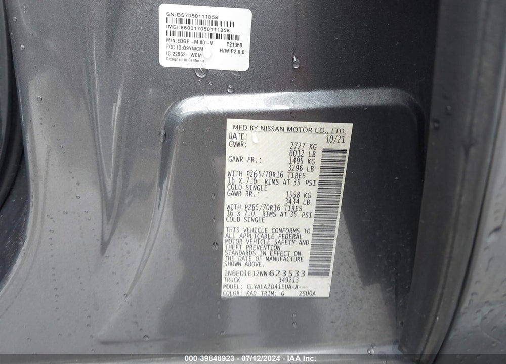 2022 NISSAN FRONTIER S 4X2 VIN: 1N6ED1EJ2NN623533