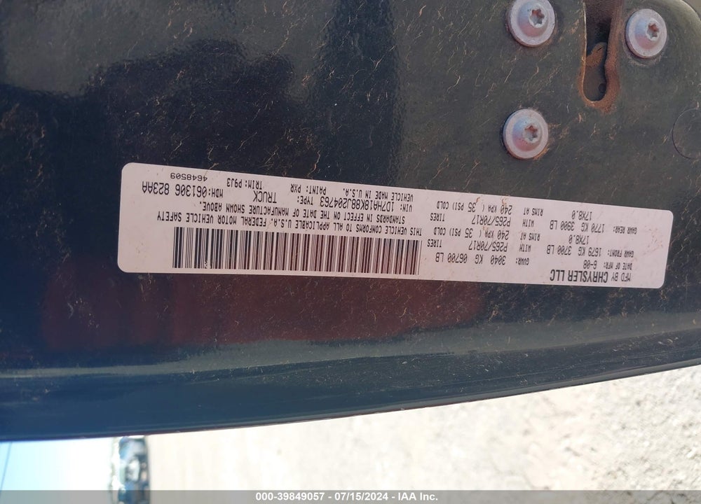 2008 DODGE RAM 1500 ST/SXT VIN: 1D7HA18K88J204763