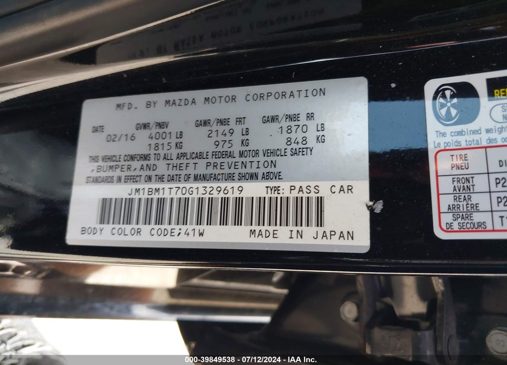 2016 MAZDA 3 I SPORT VIN: JM1BM1T70G1329619