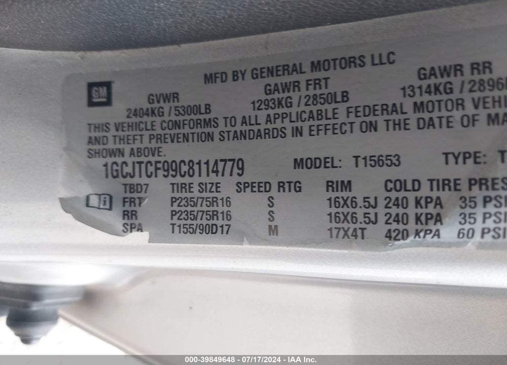 2012 CHEVROLET COLORADO 1LT VIN: 1GCJTCF99C8114779