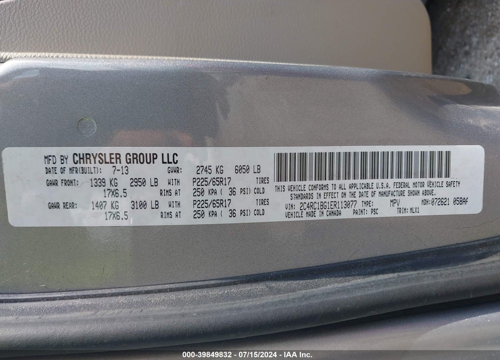 2014 CHRYSLER TOWN & COUNTRY TOURING VIN: 2C4RC1BG1ER113077