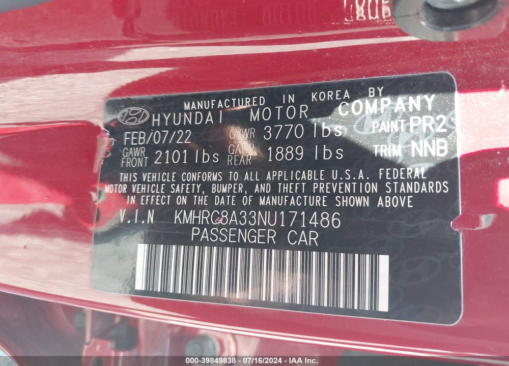 2022 HYUNDAI VENUE LIMITED VIN: KMHRC8A33NU171486