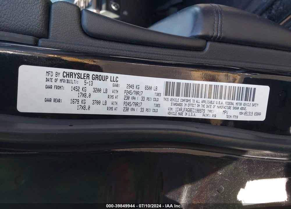 2014 JEEP GRAND CHEROKEE LAREDO VIN: 1C4RJFAG8EC198979