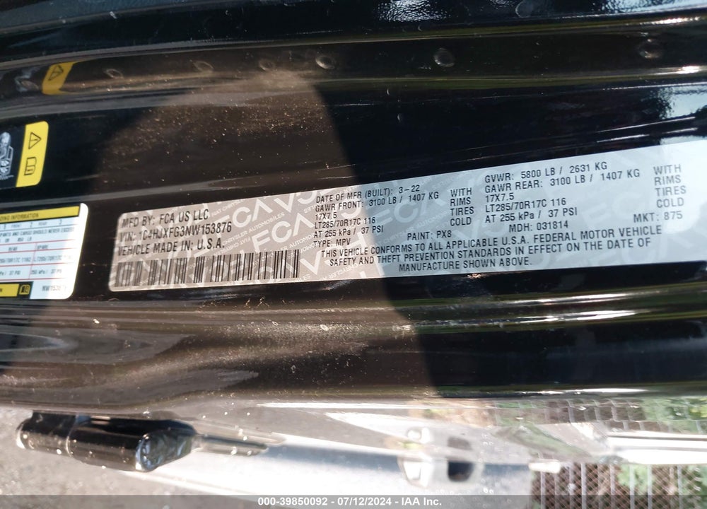 2022 JEEP WRANGLER UNLIMITED RUBICON 4X4 VIN: 1C4HJXFG3NW153876