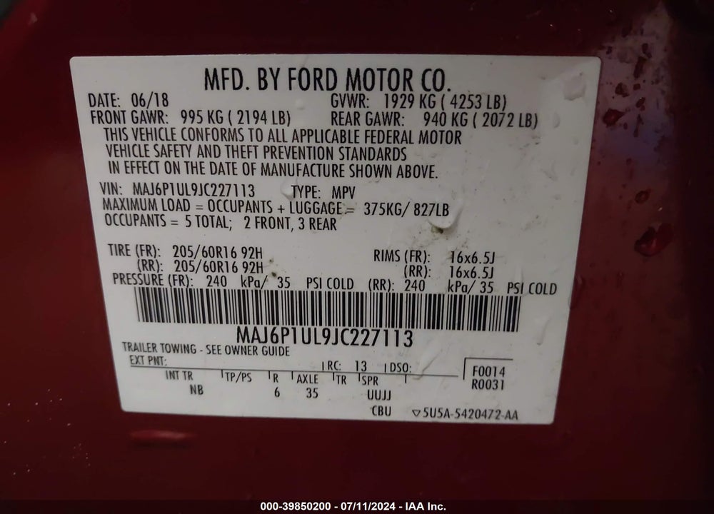 2018 FORD ECOSPORT SE VIN: MAJ6P1UL9JC227113