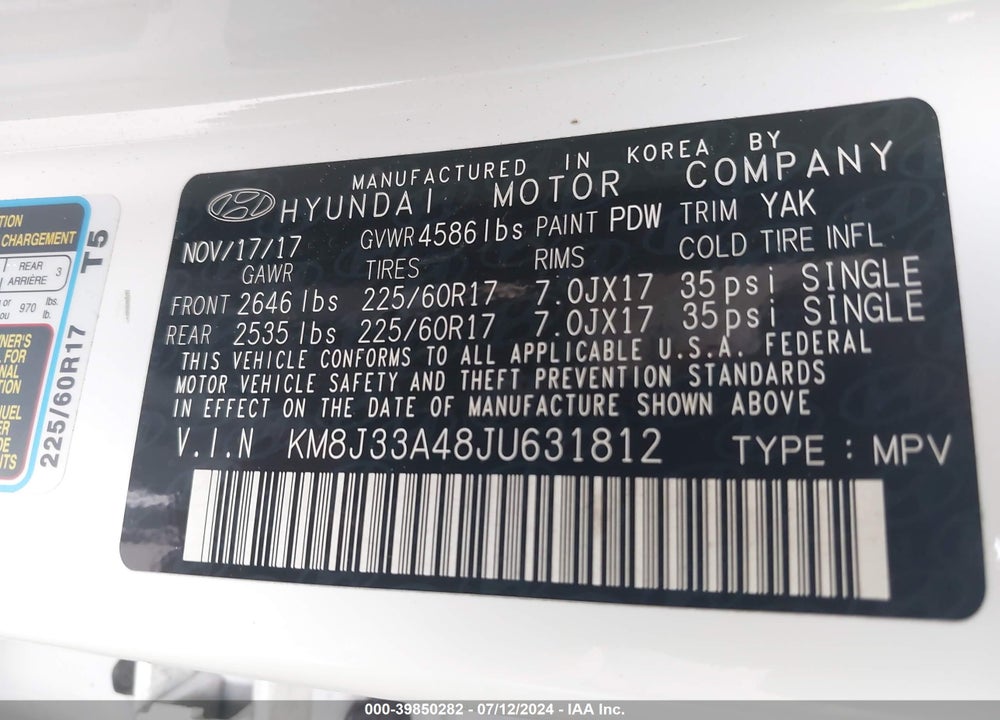 2018 HYUNDAI TUCSON SEL PLUS VIN: KM8J33A48JU631812