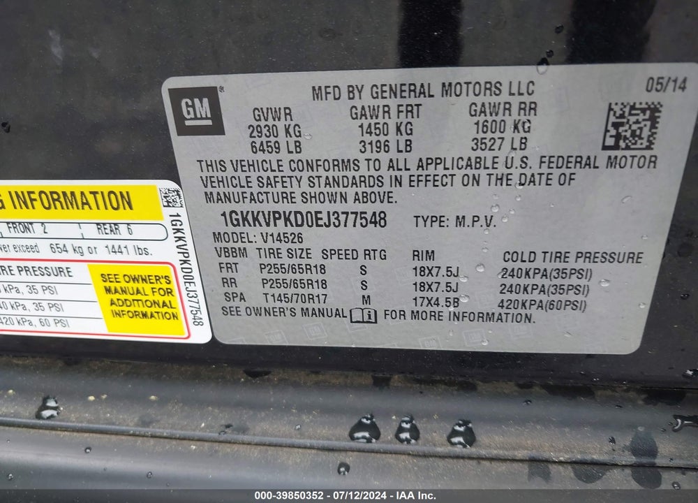 2014 GMC ACADIA SLE-2 VIN: 1GKKVPKD0EJ377548