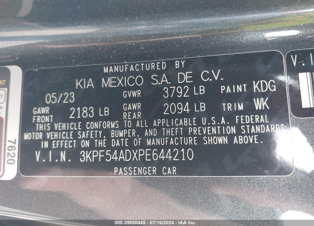 2023 KIA FORTE GT LINE VIN: 3KPF54ADXPE644210