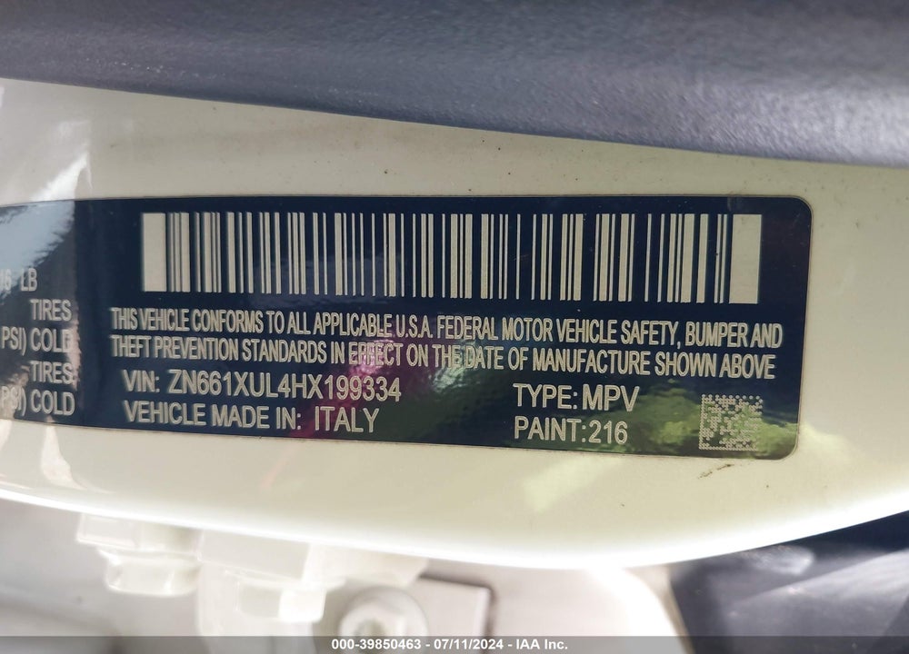 2017 MASERATI LEVANTE VIN: ZN661XUL4HX199334