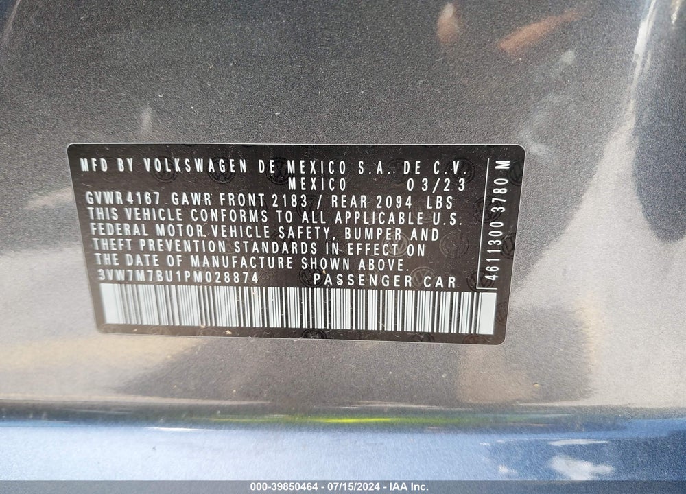 2023 VOLKSWAGEN JETTA 1.5T SE VIN: 3VW7M7BU1PM028874