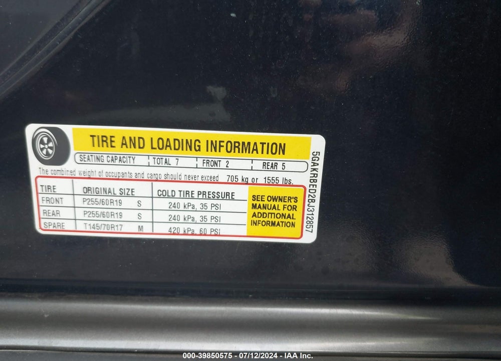 2011 BUICK ENCLAVE 1XL VIN: 5GAKRBED2BJ312857