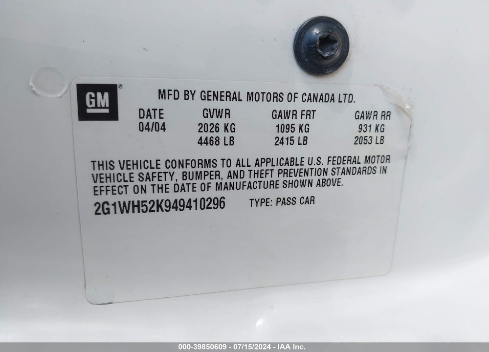 2004 CHEVROLET IMPALA LS VIN: 2G1WH52K949410296