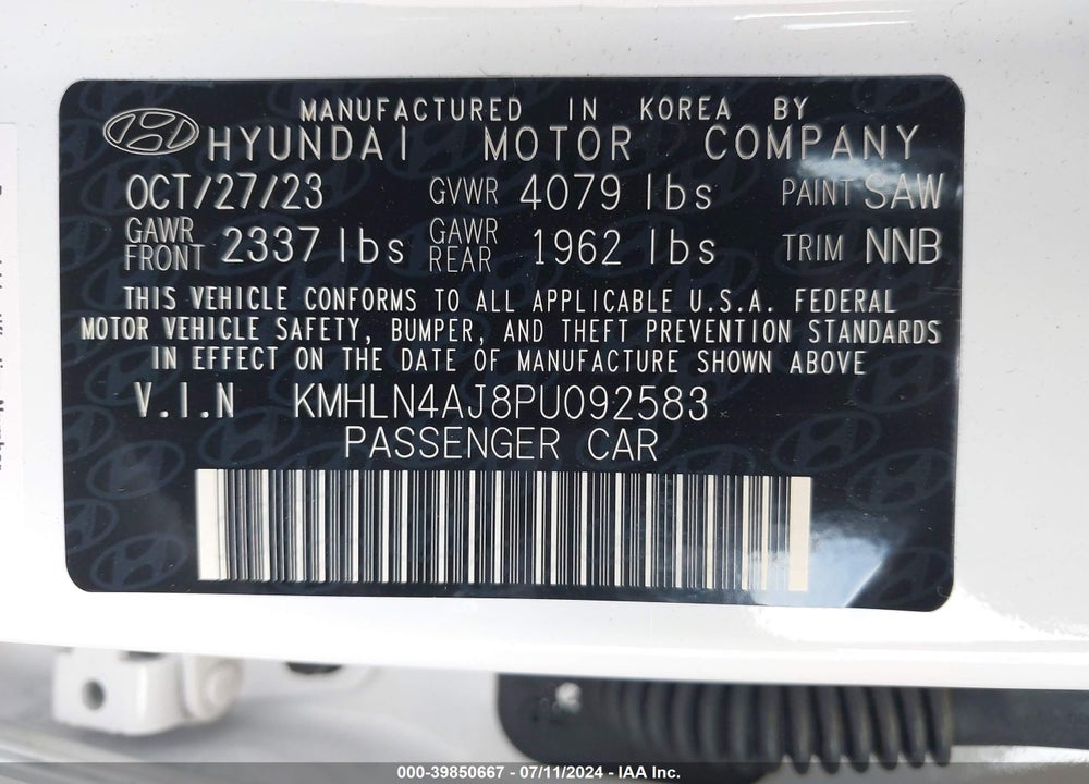 2023 HYUNDAI ELANTRA HYBRID LIMITED VIN: KMHLN4AJ8PU092583