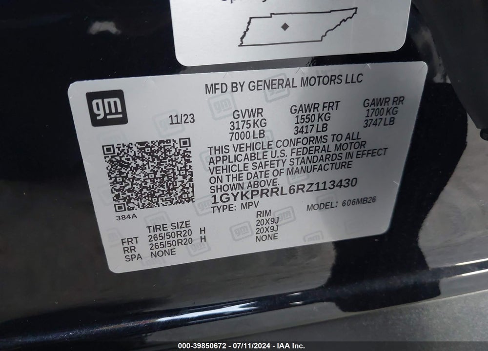 2024 CADILLAC LYRIQ LUXURY W/1SD VIN: 1GYKPRRL6RZ113430