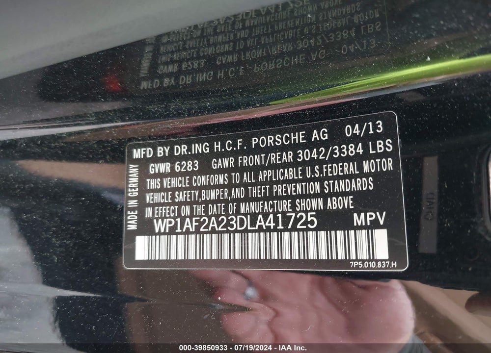 2013 PORSCHE CAYENNE DIESEL VIN: WP1AF2A23DLA41725