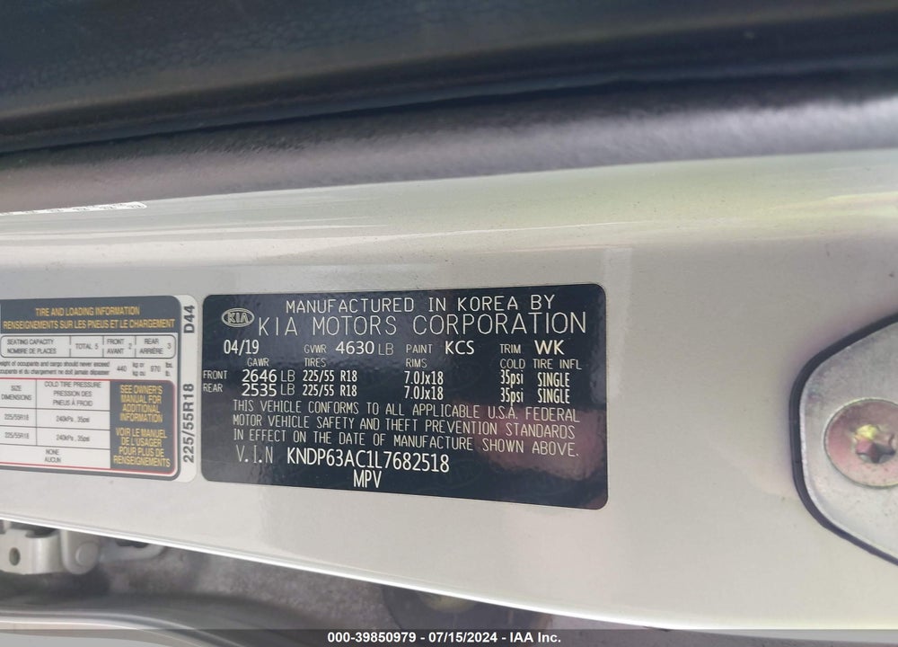 2020 KIA SPORTAGE S VIN: KNDP63AC1L7682518