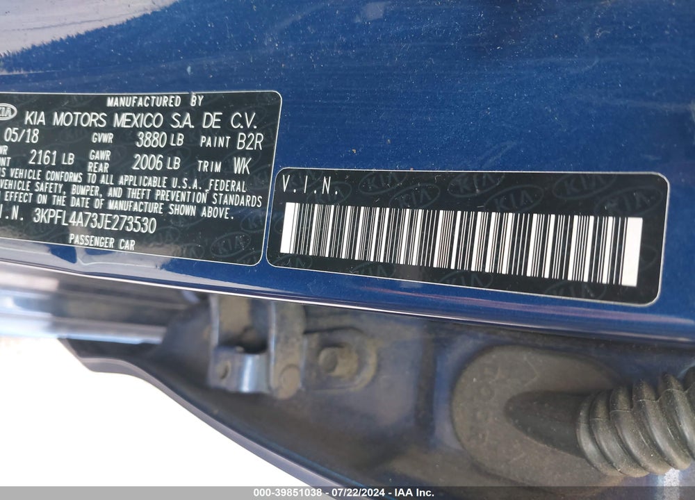 2018 KIA FORTE LX VIN: 3KPFL4A73JE273530