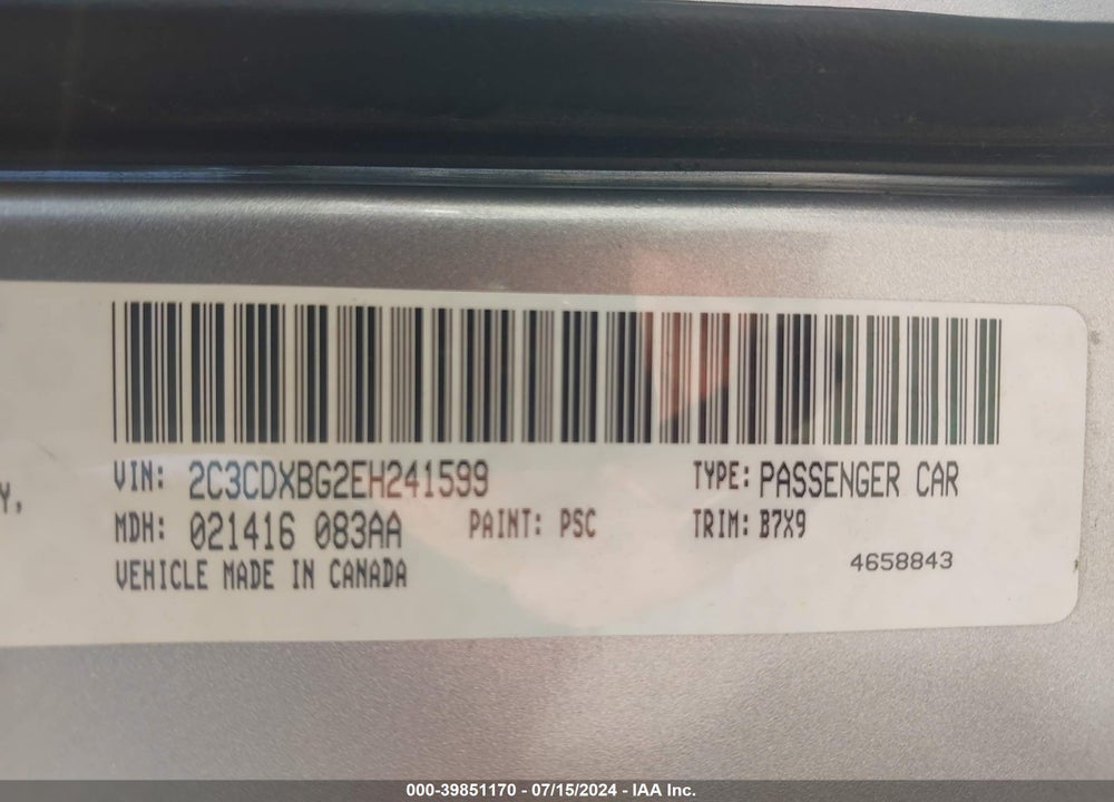 2014 DODGE CHARGER SE VIN: 2C3CDXBG2EH241599