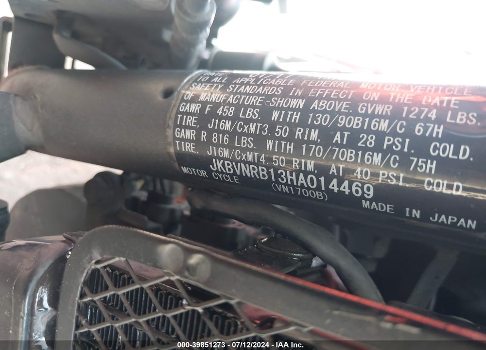 2017 KAWASAKI VN1700 B VIN: JKBVNRB13HA014469
