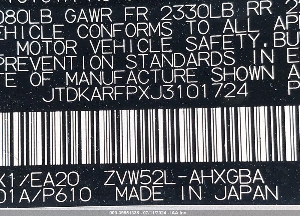 2018 TOYOTA PRIUS PRIME PREMIUM VIN: JTDKARFPXJ3101724