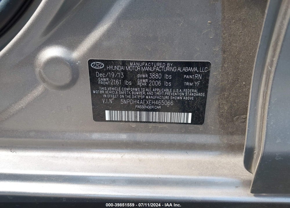 2014 HYUNDAI ELANTRA SE VIN: 5NPDH4AEXEH465066