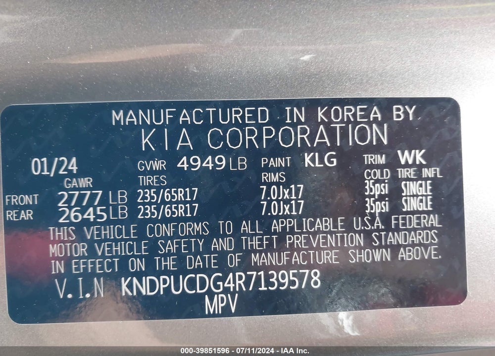 2024 KIA SPORTAGE HYBRID LX VIN: KNDPUCDG4R7139578