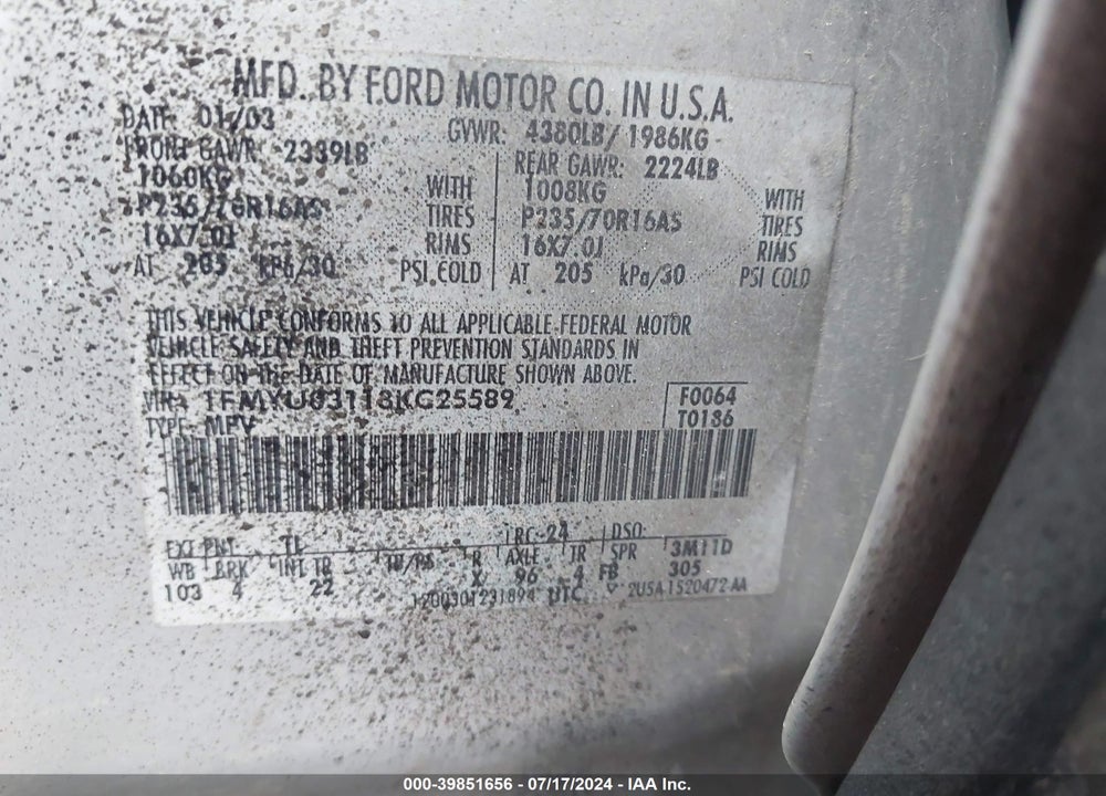 2003 FORD ESCAPE XLT VIN: 1FMYU03113KC25589