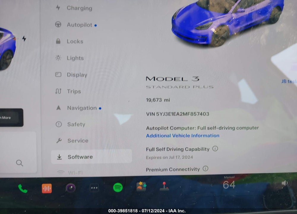 2021 TESLA MODEL 3 STANDARD RANGE PLUS REAR-WHEEL DRIVE VIN: 5YJ3E1EA2MF857403