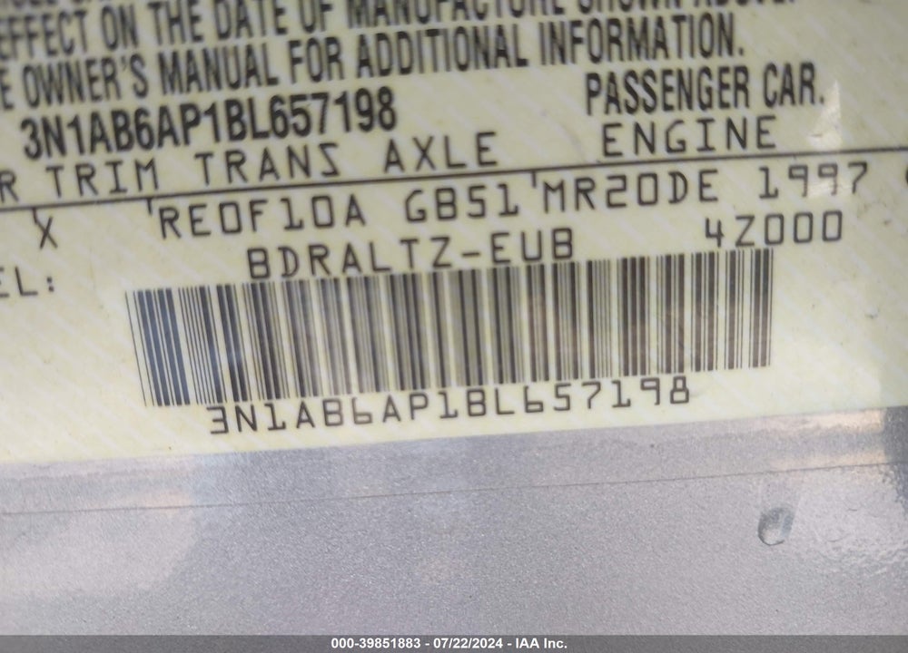 2011 NISSAN SENTRA 2.0S VIN: 3N1AB6AP1BL657198