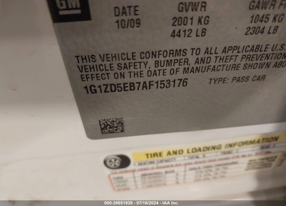 2010 CHEVROLET MALIBU LT VIN: 1G1ZD5EB7AF153176
