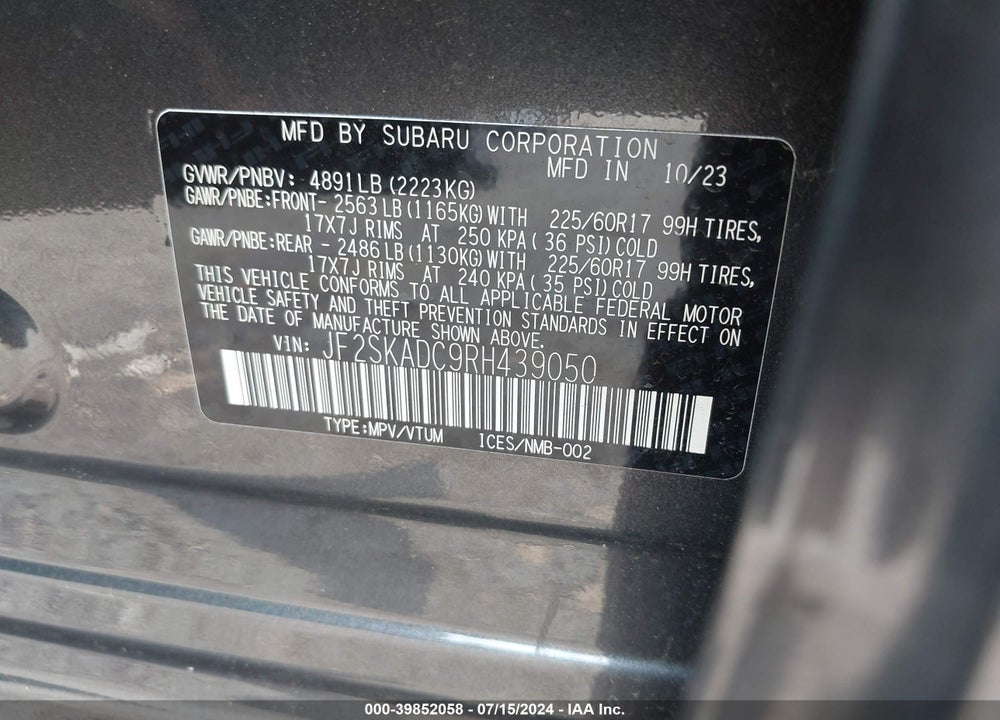 2024 SUBARU FORESTER PREMIUM VIN: JF2SKADC9RH439050