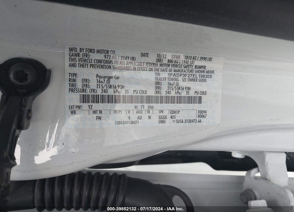 2014 FORD FOCUS SE VIN: 1FADP3F27EL198305