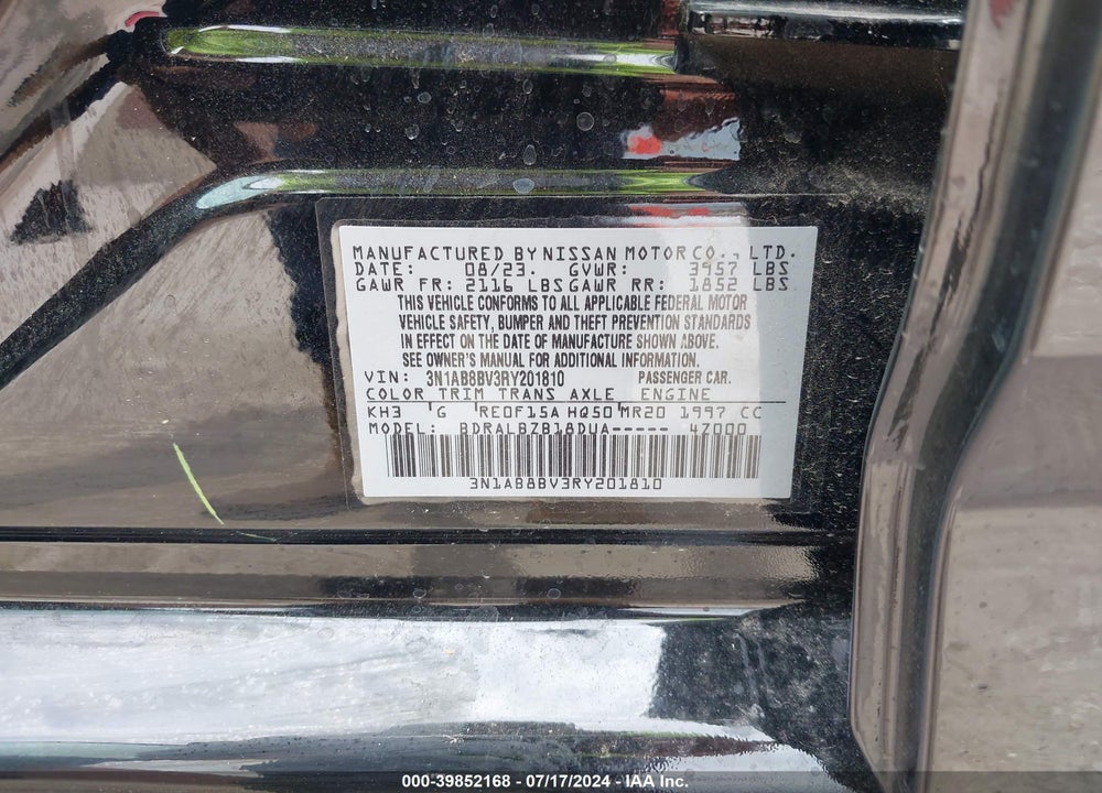2024 NISSAN SENTRA S XTRONIC CVT VIN: 3N1AB8BV3RY201810