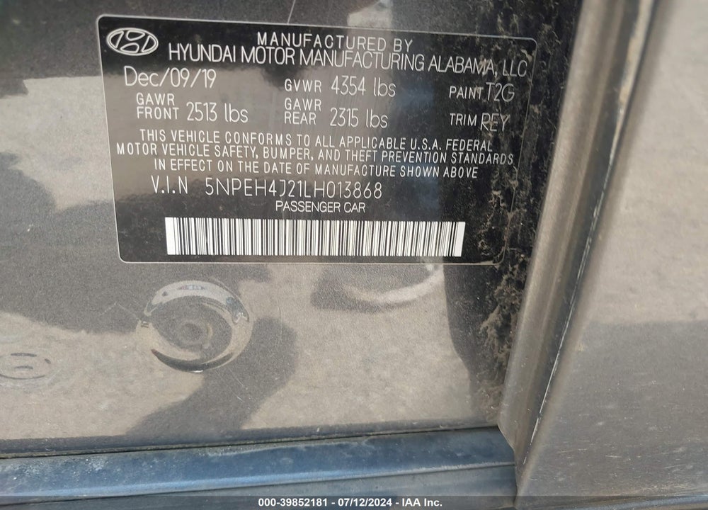 2020 HYUNDAI SONATA LIMITED VIN: 5NPEH4J21LH013868