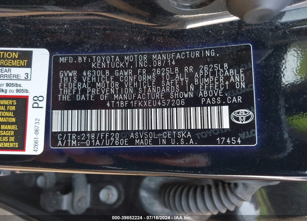 2014 TOYOTA CAMRY SE SPORT VIN: 4T1BF1FKXEU457206
