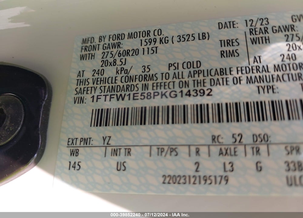 2023 FORD F-150 XLT VIN: 1FTFW1E58PKG14392