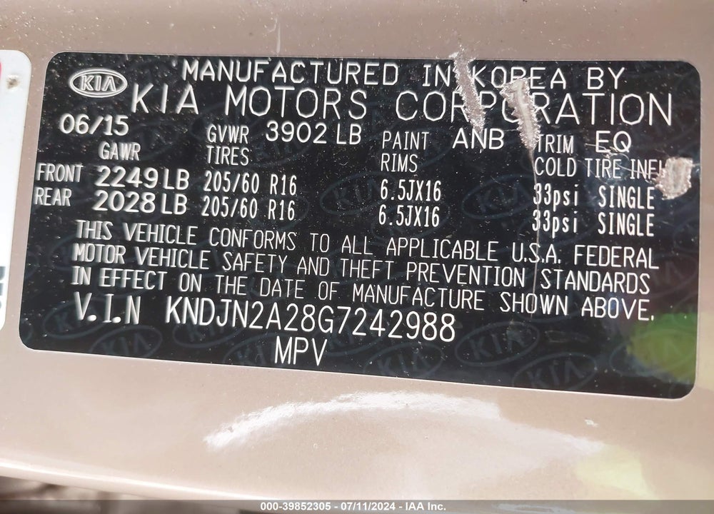 2016 KIA SOUL VIN: KNDJN2A28G7242988