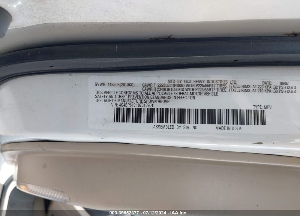 2008 SUBARU OUTBACK 2.5I/2.5I L.L. BEAN EDITION VIN: 4S4BP61C187318904