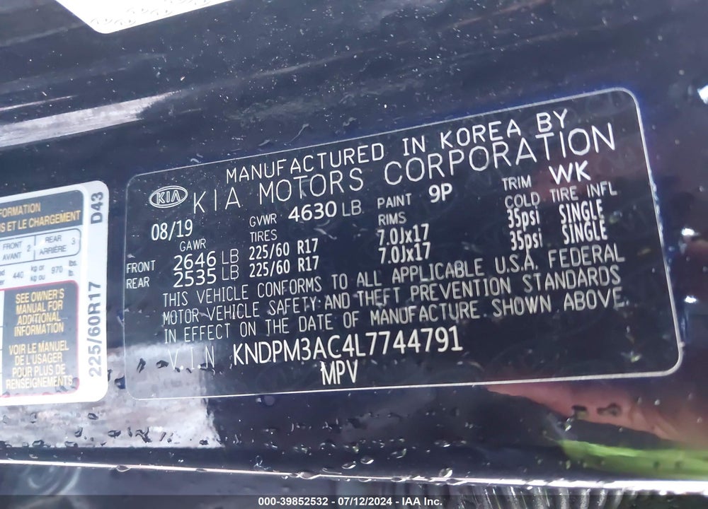 2020 KIA SPORTAGE LX VIN: KNDPM3AC4L7744791