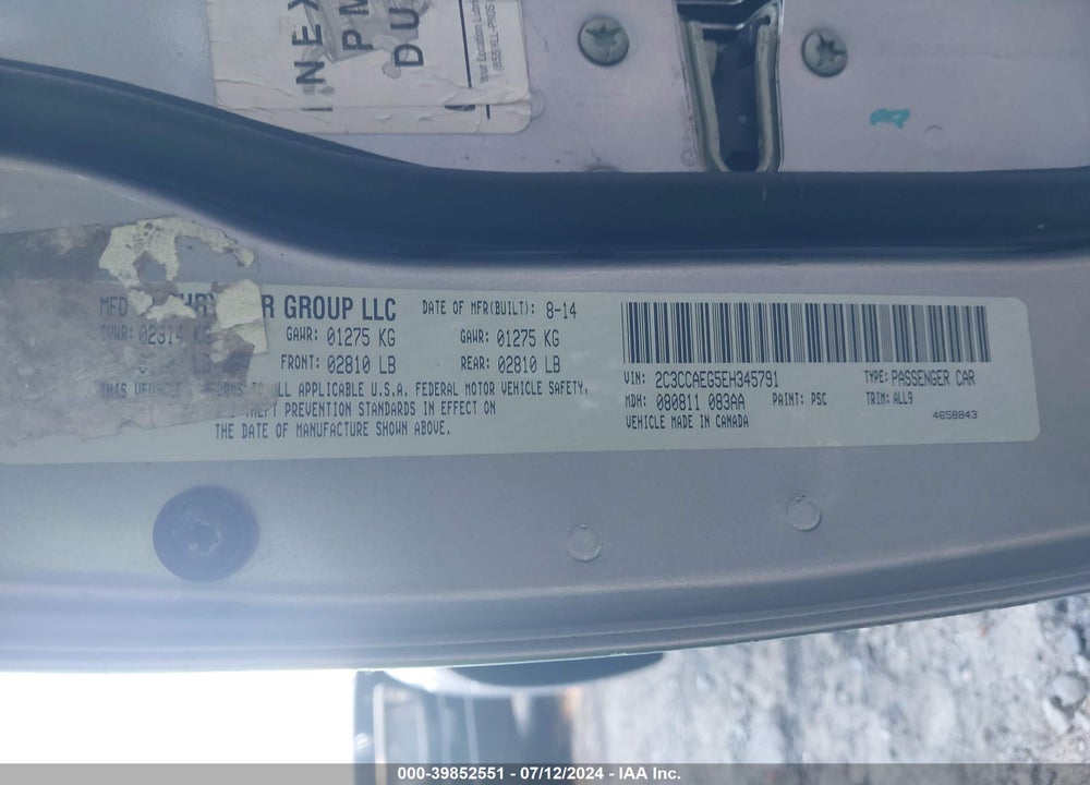2014 CHRYSLER 300C VIN: 2C3CCAEG5EH345791