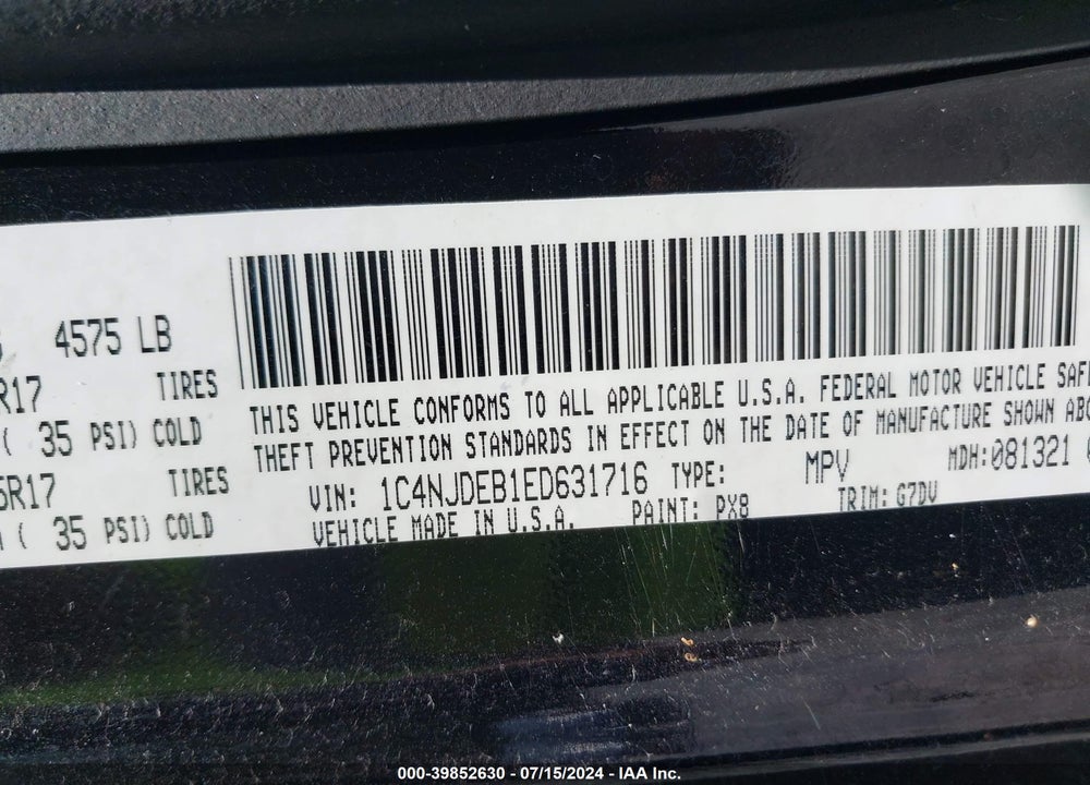 2014 JEEP COMPASS LATITUDE VIN: 1C4NJDEB1ED631716
