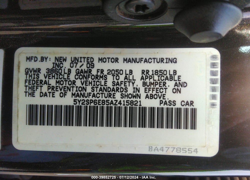 2010 PONTIAC VIBE VIN: 5Y2SP6E85AZ415821