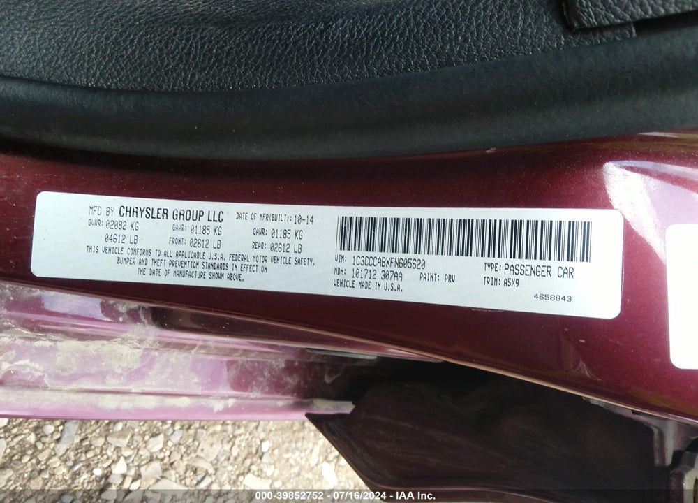 2015 CHRYSLER 200 LIMITED VIN: 1C3CCCABXFN605620