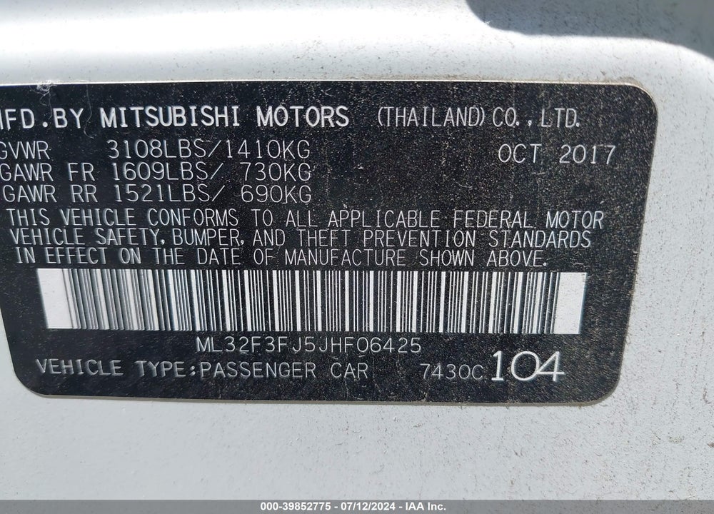2018 MITSUBISHI MIRAGE G4 ES VIN: ML32F3FJ5JHF06425